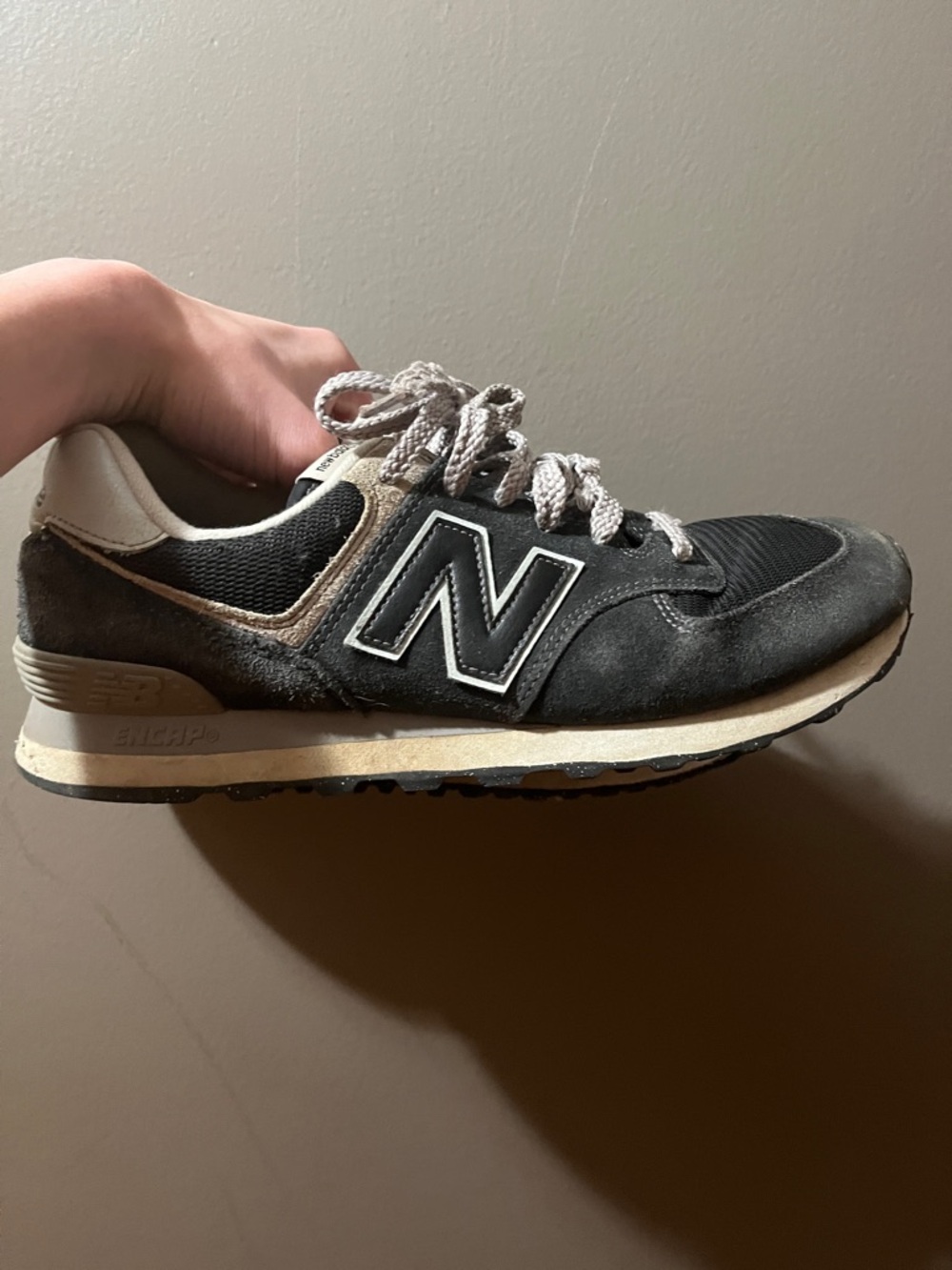 New Balance 574 Black & white Lace-Up Sneaker with 'N' Logo